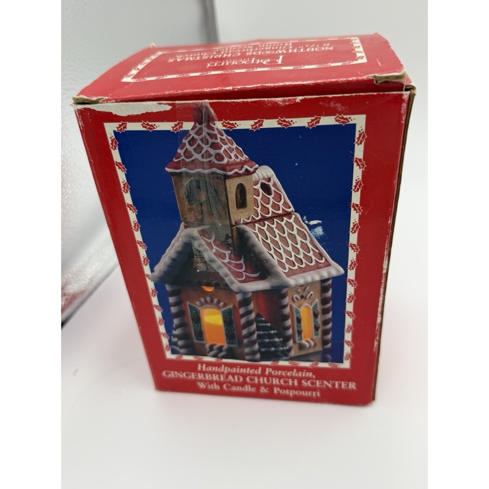 Vintage Handpainted Porcelain Gingerbread Church Scenter Candle - Picture 10 of 13
